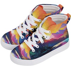 Ai Generated Tropical Island Sunset Landscape Kids  Hi-top Skate Sneakers by Wegoenart