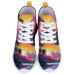 Ai Generated Tropical Island Sunset Landscape Women s Lightweight High Top Sneakers by Wegoenart