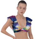 Ai Generated Tropical Island Sunset Landscape Plunge Frill Sleeve Bikini Top View1