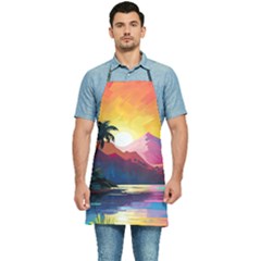 Ai Generated Tropical Island Sunset Landscape Kitchen Apron