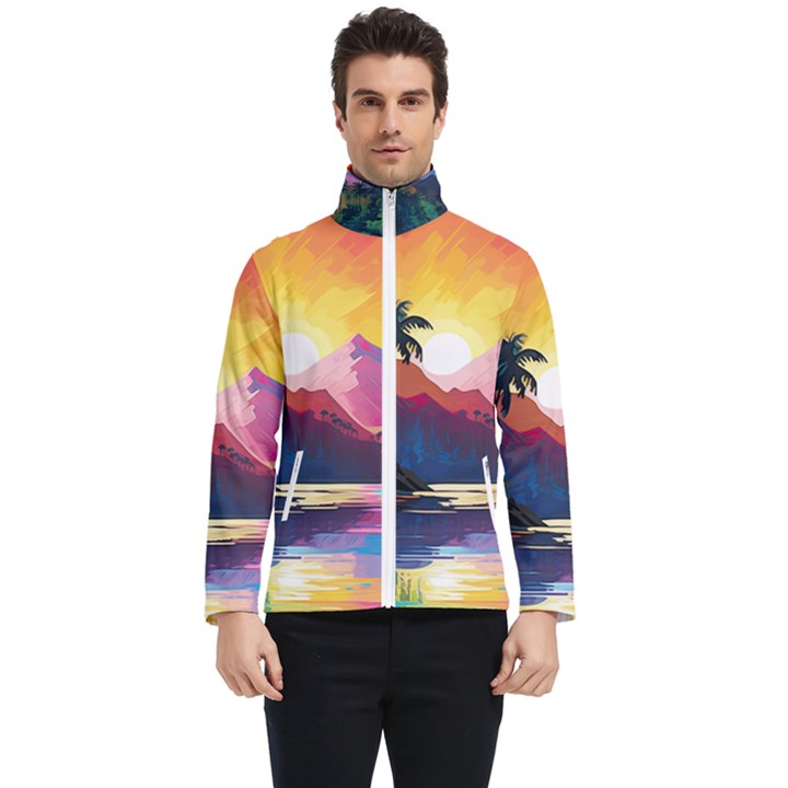 Ai Generated Tropical Island Sunset Landscape Men s Bomber Jacket