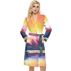 Ai Generated Tropical Island Sunset Landscape Long Sleeve Velvet Robe