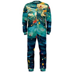 Confetti Ocean Themed Tropical Background Wallpaper Onepiece Jumpsuit (men) by Wegoenart