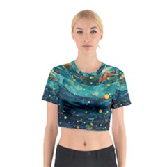 Confetti Ocean Themed Tropical Background Wallpaper Cotton Crop Top by Wegoenart