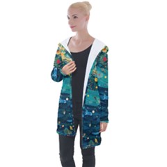 Confetti Ocean Themed Tropical Background Wallpaper Longline Hooded Cardigan by Wegoenart