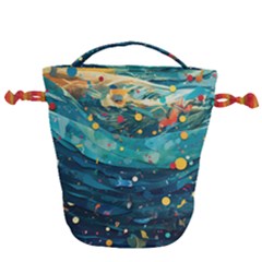 Confetti Ocean Themed Tropical Background Wallpaper Drawstring Bucket Bag by Wegoenart