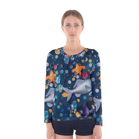 Confetti Ocean Themed Tropical Background Wallpaper 2 Women s Long Sleeve Tee by Wegoenart