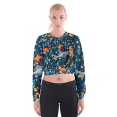 Confetti Ocean Themed Tropical Background Wallpaper 2 Cropped Sweatshirt by Wegoenart