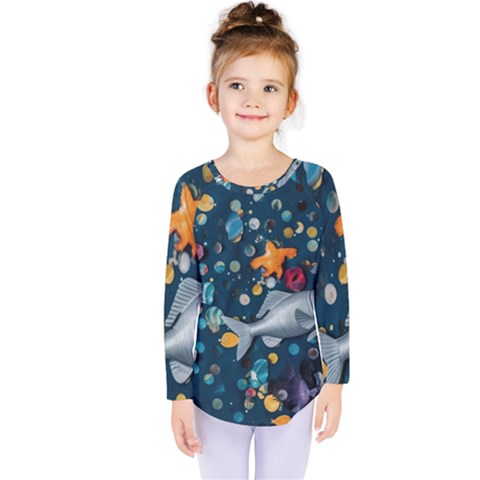 Confetti Ocean Themed Tropical Background Wallpaper 2 Kids  Long Sleeve Tee by Wegoenart