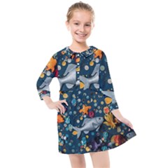 Confetti Ocean Themed Tropical Background Wallpaper 2 Kids  Quarter Sleeve Shirt Dress by Wegoenart