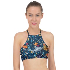 Confetti Ocean Themed Tropical Background Wallpaper 2 Racer Front Bikini Top