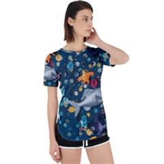 Confetti Ocean Themed Tropical Background Wallpaper 2 Perpetual Short Sleeve T-shirt