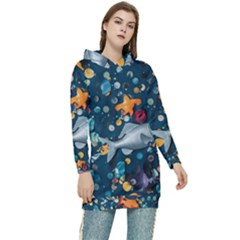 Confetti Ocean Themed Tropical Background Wallpaper 2 Women s Long Oversized Pullover Hoodie