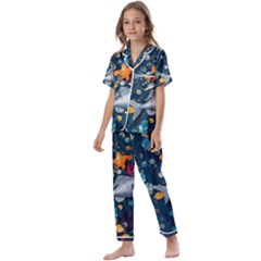 Confetti Ocean Themed Tropical Background Wallpaper 2 Kids  Satin Short Sleeve Pajamas Set