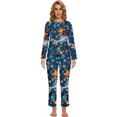 Confetti Ocean Themed Tropical Background Wallpaper 2 Womens  Long Sleeve Lightweight Pajamas Set