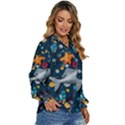 Confetti Ocean Themed Tropical Background Wallpaper 2 Women s Long Sleeve Button Down Shirt View3