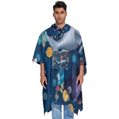 Confetti Ocean Themed Tropical Background Wallpaper 2 Men s Hooded Rain Ponchos