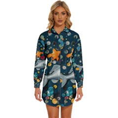 Confetti Ocean Themed Tropical Background Wallpaper 2 Womens Long Sleeve Shirt Dress