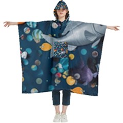 Confetti Ocean Themed Tropical Background Wallpaper 2 Women s Hooded Rain Ponchos