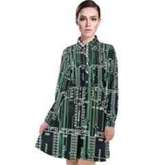 Printed Circuit Board Circuits Long Sleeve Chiffon Shirt Dress by Celenk