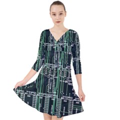 Printed Circuit Board Circuits Quarter Sleeve Front Wrap Dress by Celenk