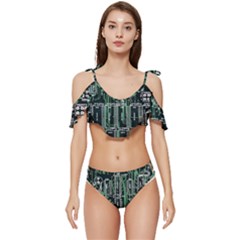 Printed Circuit Board Circuits Ruffle Edge Tie Up Bikini Set	 by Celenk