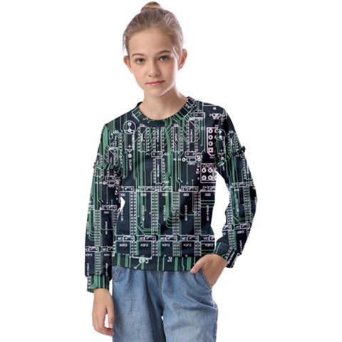 Printed Circuit Board Circuits Kids  Long Sleeve Tee With Frill  by Celenk