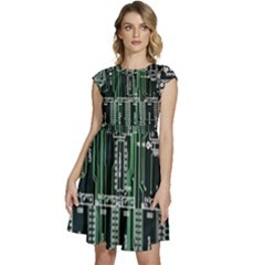 Printed Circuit Board Circuits Cap Sleeve High Waist Dress by Celenk