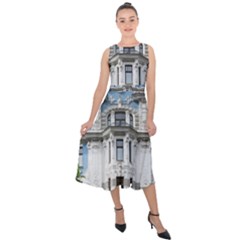 Squad Latvia Architecture Midi Tie-back Chiffon Dress by Celenk