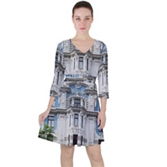 Squad Latvia Architecture Quarter Sleeve Ruffle Waist Dress by Celenk