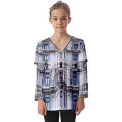 Squad Latvia Architecture Kids  V Neck Casual Top by Celenk