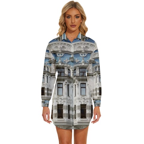 Squad Latvia Architecture Womens Long Sleeve Shirt Dress by Celenk