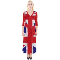 Union Jack Flag National Country Quarter Sleeve Wrap Maxi Dress by Celenk