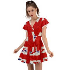 Union Jack Flag National Country Flutter Sleeve Wrap Dress by Celenk