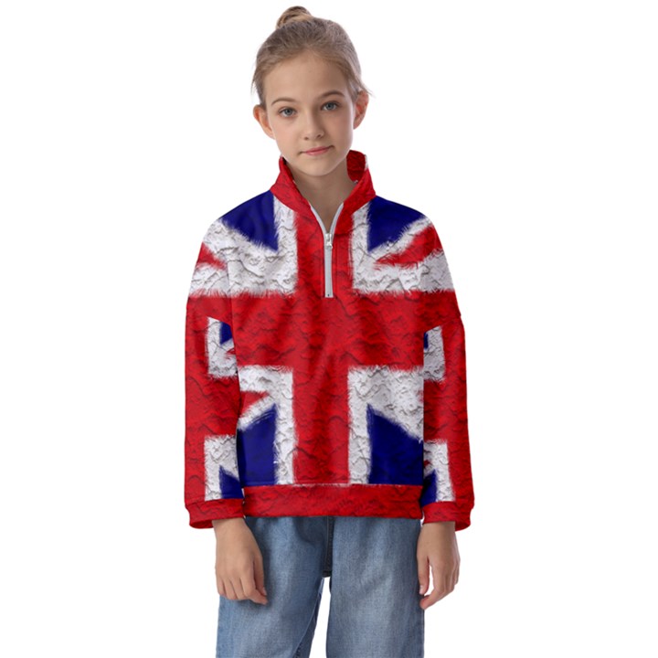 Union Jack Flag National Country Kids  Half Zip Hoodie