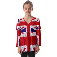 Union Jack Flag National Country Kids  V Neck Casual Top by Celenk