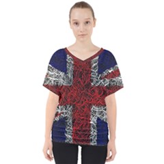 Union Jack Flag Uk Patriotic V-neck Dolman Drape Top by Celenk