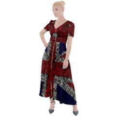 Union Jack Flag Uk Patriotic Button Up Short Sleeve Maxi Dress by Celenk