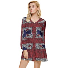 Union Jack Flag Uk Patriotic Tiered Long Sleeve Mini Dress by Celenk