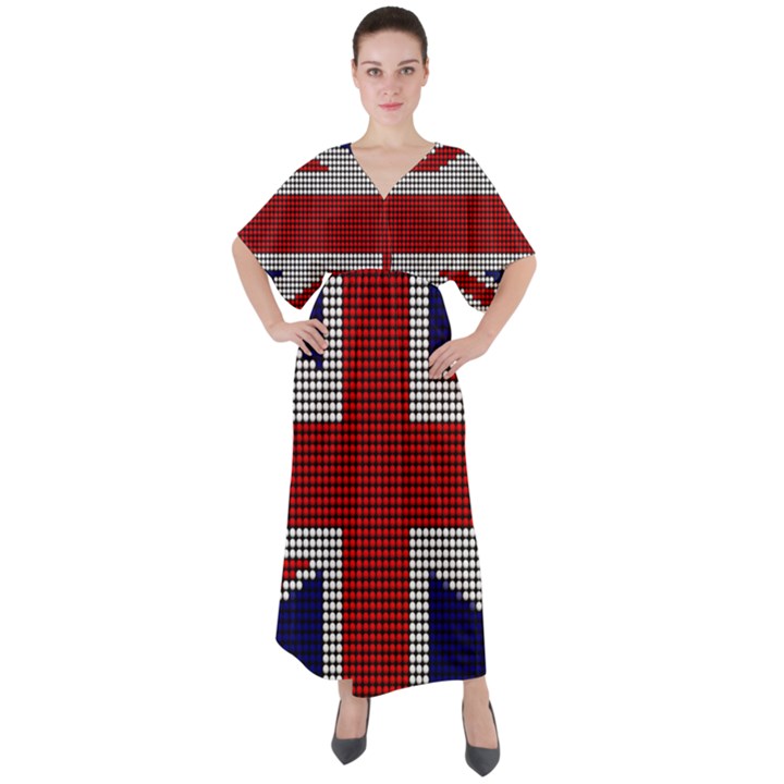 Union Jack Flag British Flag V-Neck Boho Style Maxi Dress