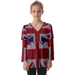 Union Jack Flag British Flag Kids  V Neck Casual Top by Celenk