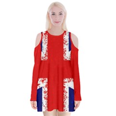 Union Jack London Flag Uk Velvet Long Sleeve Shoulder Cutout Dress by Celenk