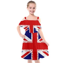 Union Jack London Flag Uk Kids  Cut Out Shoulders Chiffon Dress