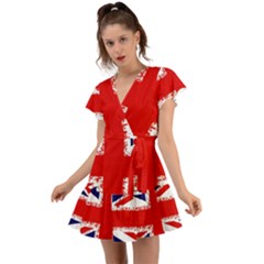 Union Jack London Flag Uk Flutter Sleeve Wrap Dress by Celenk