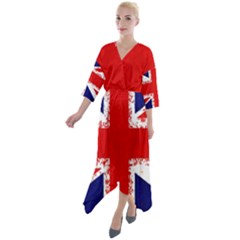 Union Jack London Flag Uk Quarter Sleeve Wrap Front Maxi Dress by Celenk