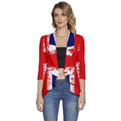 Union Jack London Flag Uk Women s 3/4 Sleeve Ruffle Edge Open Front Jacket by Celenk