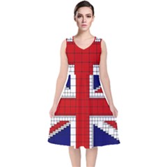 Union Jack Flag Uk Patriotic V-neck Midi Sleeveless Dress  by Celenk