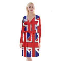 Union Jack Flag Uk Patriotic Long Sleeve Velvet Front Wrap Dress by Celenk