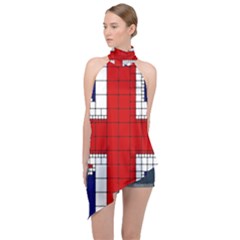 Union Jack Flag Uk Patriotic Halter Asymmetric Satin Top by Celenk