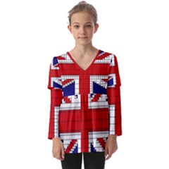 Union Jack Flag Uk Patriotic Kids  V Neck Casual Top by Celenk